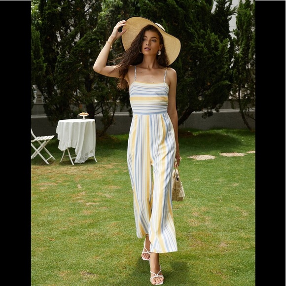 Women’s Casual Tie Backless Striped Slip Jumpsuit